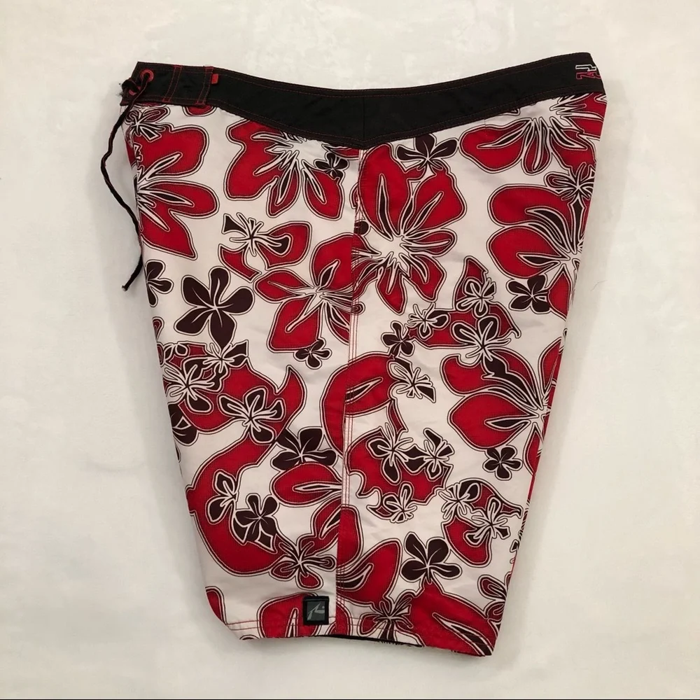 Rusty Surf Red & White Aloha Hawaiian Floral Board Shorts Swim Trunks Men’s 38